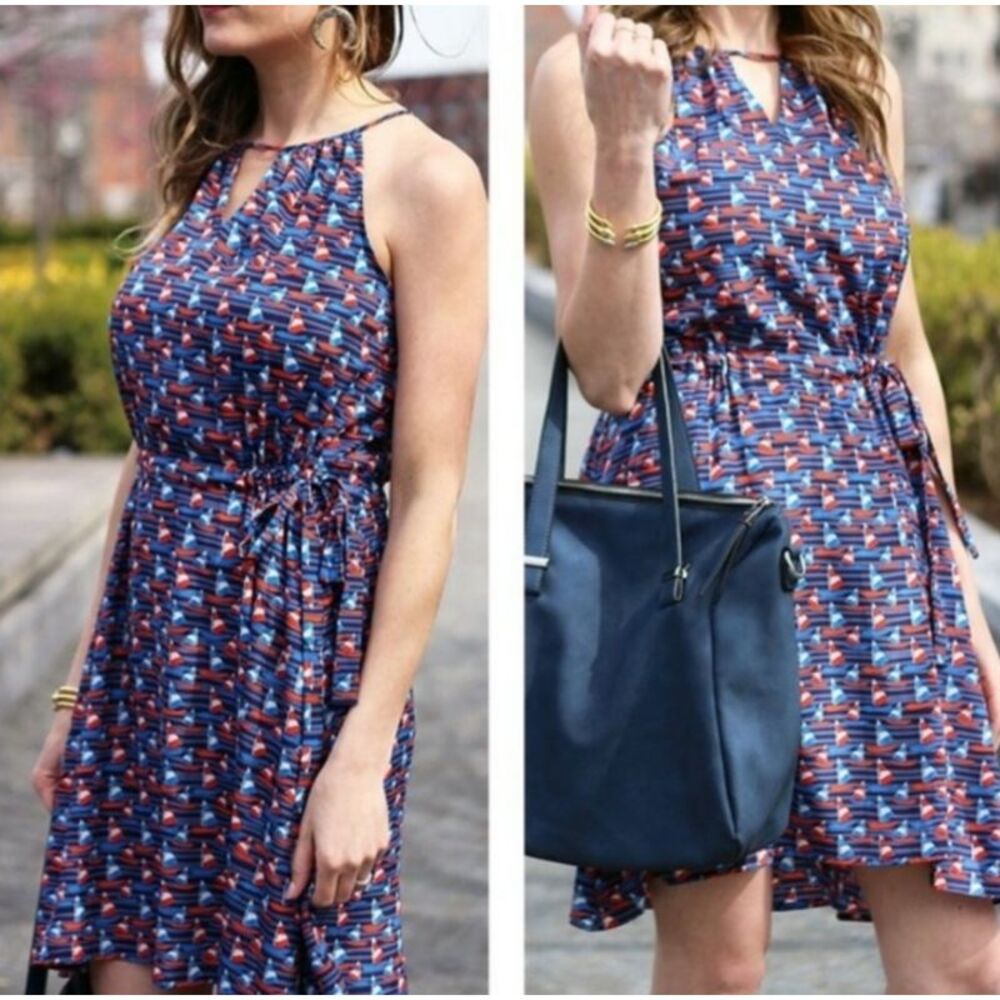41 Hawthorn Navy Blue & Red Printed Halter Mini Dress